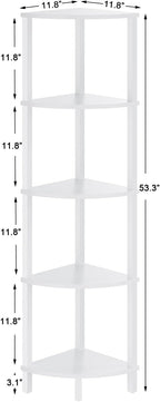 VIMBER Corner Shelf, 5-Tier Corner Bookshelf, Industrial Corner Ladder Shelf, Modern Display Shelf for Living Room, Bedroom, Kitchen, Home Office, White UJSJ001W