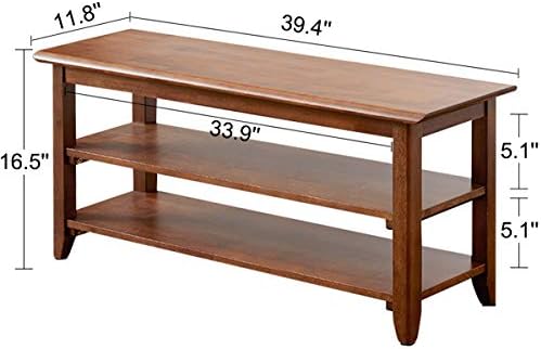 XKZG Shoe Rack Bench Wooden Shoe Storage Bench Entryway Bench, Brown, 39.4" | Rubber wood, Shoe Bench for Entryway, Living Room, Bedroom, Balcony, 39.4"W x 11.8"D x 16.5"H
