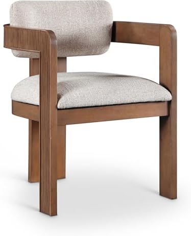Meridian Furniture Sacha Linen Blend Dining Chair, Beige, Set of 2 | Dining Chair Crafted With Art Deco Fluted Wood, Linen Textured Fabric, And An 18.75" Seat Height: 11093Beige-C