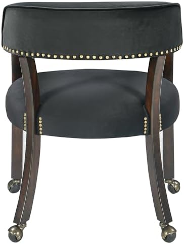 LEEMTORIG Set of 4 Large Dining Chairs with Casters and Arms, Rolling Dining Chairs with Wheels for Elderly, Ergonomic Boss Caption's Chair, 26"Dx25.2"W, Espresso Wood Legs & Black Velvet XXY-HT22-BK