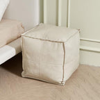 Louis Donné 17.7 Inch Unstuffed Square Pouf Ottoman Cover, Handmade Faux PU Leather Foot Rest Cover, Storage Floor Chair Cushion Case,White Decorative Pouf for Living Room Home,Only Cover No Filler