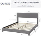 Allewie Queen Size Upholstered Bed Frame Adjustable Headboard, Light Grey