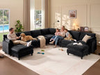 Ihanherry 139" Oversized V-Shaped Modular Sectional Couch, 9-Seater Cloud Sofa with Corner & Movable Ottoman, Large Cushions, Chenille Deep Seat Living Room Furniture Set,Black
