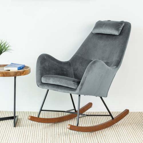 Upholstered Rocker, Mid Century Modern Gliding Accent Chair with Soft Foam Seat for Bedroom Balcony, Comfy Armchair, Dark Grey