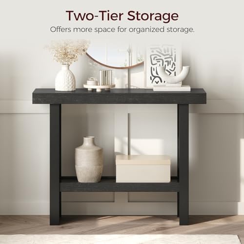 MAHANCRIS Console Table, 39.4'' Black Rectangular Entryway Table, Modern Console Table with Storage, Sofa Tables for Hallway, Foyer, Living Room, Easy Assembly, Black CTHB16801