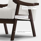 COMHOMA Accent Chair, Mid Century Modern Chair with Solid Wood Armrest, Comfy Upholstered Reading Armchair for Living Room, Bedroom, Balcony (Brown Curved Armrests, Beige)