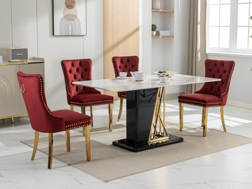 Aoowow Velvet Upholstered Dining Chairs Set of 2, Wingback Armless Side Chairs Button Tufted with Solid Wood Legs for Kitchen Dining Room (Burgundy-Chrome)