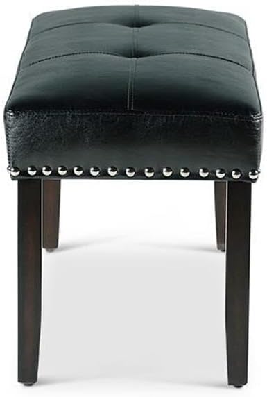 Pemberly Row Modern Transitional Dining Bench, 42" W x 17" D x 21" H, Hardwood Solids with Ebony Finish, Black Faux Leather Upholstery, Tufted Seat, Nail Head Trim, Kitchen or Dining Room Seating