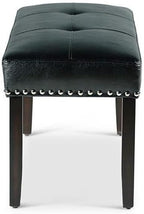 Pemberly Row Modern Transitional Dining Bench, 42" W x 17" D x 21" H, Hardwood Solids with Ebony Finish, Black Faux Leather Upholstery, Tufted Seat, Nail Head Trim, Kitchen or Dining Room Seating