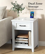 Decofy Farmhouse Nightstand with Charging Station & Large Storage, Set of 2 Modern End Tables with Outlets, USB Ports and Type-C Ports, Easy Assembly for Bedroom (Pure White)