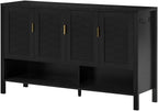 U_STYLE 55.1''Storage Sideboard with 4-Doors,Multi Functional Buffet with Open Shelf and 2-Tiers Adjustable Shelves,Modern Cabinet with Double Hooks,Suitable for Living Room, Hallway, Dining,Office.