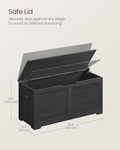 VASAGLE Storage Chest, 39.4 Inches Width Bench with 2 Safety Hinges | Farmhouse Style, for Entryway, Bedroom, Living Room, Charcoal Gray, SOFIE Collection ULSB061B01