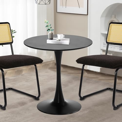 Black Round Dining Table, 27.6" Tulip Table Kitchen Round Dining Table for 1-2 People with MDF Table Top and Metal Pedestal Base, Mid-Century Leisure Table for Home, Dining Room, Cafe