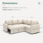 HONBAY Modular Sectional Sleeper Sofa with Pull Out Bed, L Shaped Couch with Storage Seat, Convertible Sectional Couches for Living Room, Beige