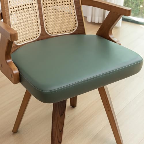 Walnut Dining Chairs - Swivel Rattan Dining Chairs with Bentwood Frame with Ergonomic Cane Back, Curved Arms, MCM Dining Chairs for Kitchen/Restaurant/Living Room/Conference (Walnut Green, Set of 2)