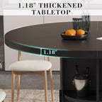 35.5'' Round Pedestal Dining Table, 2-4 Modern Fluted Dining Room Kitchen Table with Storage Shelf, Wood Base Dinner Tables for Kitchen, Breakfast Nook, Small Space, Living Room(Black)