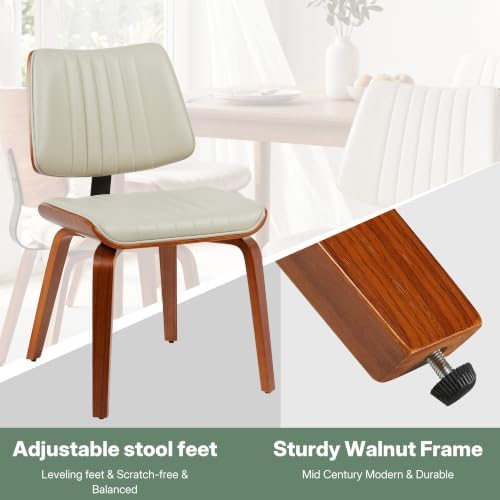 Dining Chairs Set of 4, Mid Century Modern Dining Walnut Chairs,Beige | Faux Leather Dining Chair with Upholstery and Bentwood Open Backrest, Armless Dining Room Sets for Kitchen,Study Room