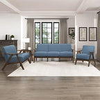 Lexicon Mid Century Modern Accent Chair with Solid Wood Frame in Walnut Finish, Upholstered Living Room Lounge Arm Chair, Thick and Comfy Innerspring Seat Cushion, Linen-Look Fabric, Blue | Upholstered Living Room Lounge Arm Chair, Thick and Comfy