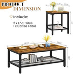 Recaceik 3-Piece Living Room Coffee Table Set, Industrial Coffee Table with 2 Square End Side Tables, Modern Living Room Table Set with Metal Frame for Apartment Home Office (Rustic Brown)