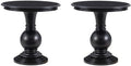 Pemberly Row Set of 2 Round Wood Accent Tables with Pedestal Base in Jet Black