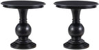 Pemberly Row Set of 2 Round Wood Accent Tables with Pedestal Base in Jet Black