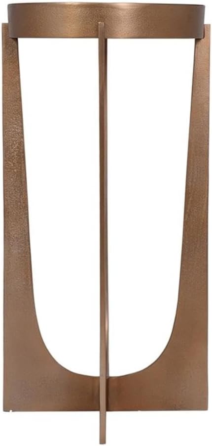 BOWERY HILL Accent Table, 24.3" H x 12.2" W x 12.2" D, Cast Aluminum, Antique Brass Finish, Round Tray Top, Elegant and Durable Design, Practical Living Room or Entryway Furniture