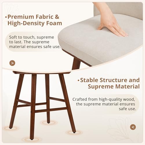 LUE BONA Bar Stools Set of 3, 27.6" Wooden Legs, Fabric in Beige
