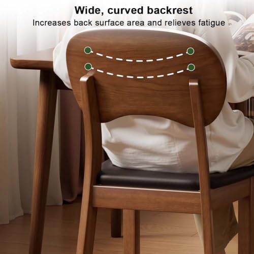 Etlegor Wood Dining Chair with Curved Backrest, Mid Century Modern Makeup Stool Upholstered PU Leather for Dining Room, Kitchen, Study Room, Office(Walnut-Brown,2PCS)