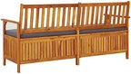 67 Inch Outdoor Storage Bench with Cushion, Solid Acacia Wood Black and Brown Patio Seat for Three, Modern Garden Storage Box for Cushions and Tools