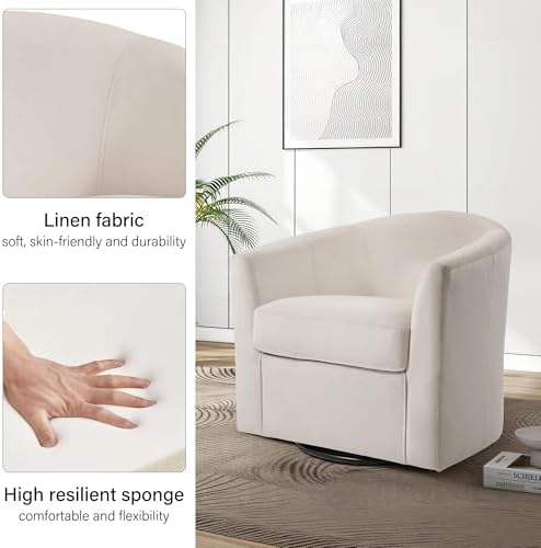 Swivel Accent Chair, Upholstered Velvet Barrel Armchair, Modern Round Single Sofa Seating Comfy Reading Corner Chairs for Living Room Bedroom, Fully Assembled (Velvet Ivory, Set of 2)