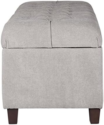Homepop Home Decor | Tufted Ainsley Button Storage Ottoman Bench with Hinged Lid | Ottoman Bench with Storage for Living Room & Bedroom, Grey