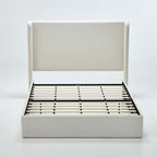 Queen Size Upholstered Platform Bed Frame, 54" High Headboard Carmen Wingback Bed, Fully Upholstered Mattress Foundation, No Box Spring Needed No Noise, Minimalist, Textured Ivory