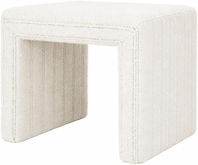 HomePop 19" Modern Channel Tufted Ottoman - Cream Boucle