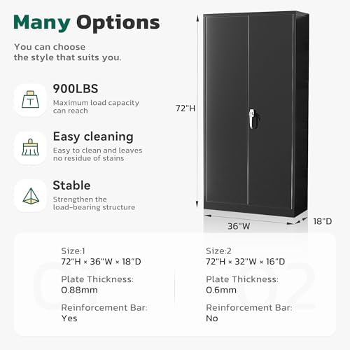 Greenvelly 72" H Metal Storage Cabinet, 36" W x 18" D Black Metal Cabinet with 2 Doors and 4 Adjustable Shelves,Locking Cabinets for Office, Home, Garage, School