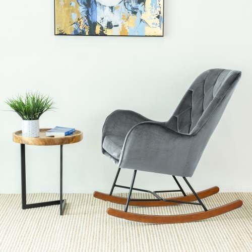 Upholstered Rocker, Mid Century Modern Gliding Accent Chair with Soft Foam Seat for Bedroom Balcony, Comfy Armchair, Dark Grey