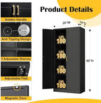Steeloong 60"Metal Pantry Storage Cabinet with Doors & 4 Adjustable Shelves | Kitchen Pantry Cabinet,Black Kitchen Cabinet with 2 Gold Handles,Tall Cabinet for Livingroom,Pantry, Bathroom,Kitchen,Garage