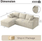 ONEMMLION 96" L-Shaped Cloud Couch Sofa with Chaise, Beige White | Corduroy Comfy Fluffy Modular Deep Seat Memory Foam Compressed Sectional Sofa for Living Room Oversized Left Facing Chaise