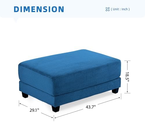 Corduroy Ottoman for Sectional Sofa, Modular Footrest with Wooden Legs, 43.7 x 29.1 x 18.5 Inches, Convertible Furniture for Living Room,Blue