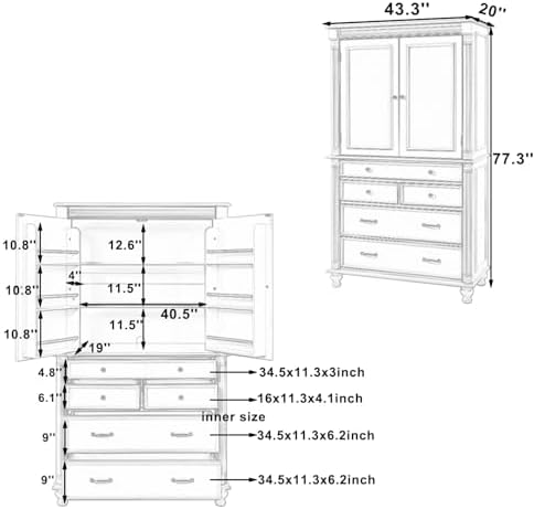 JIVOIT 77.3-inch Tall Large Kitchen Pantry with 6 Door Shelves, 2 Adjustable Shelves and 6 Drawers, 2 Doors, Modern Storage Cabinet Cupboard for Kitchen, Dining & Bathroom (Blue,53)