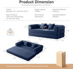 79" Convertible Sofa Bed, Couch for Small Living Room | Corduroy Loveseat Sleeper Sofa, Modular Futon Couch with 2 pillow, Pull Out Couch No Assembly (Navy Blue)