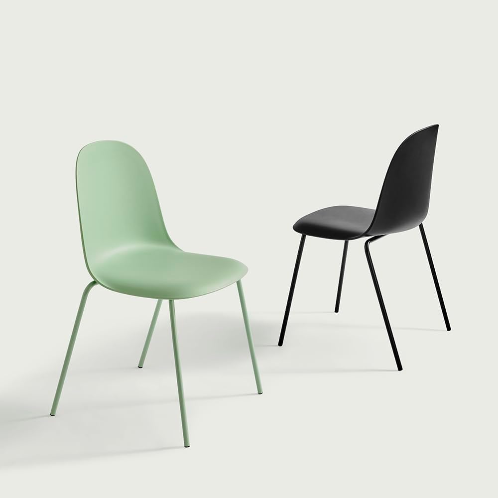 Green Dining Chairs Set of 4, Plastic Stackable Kitchen Chairs, Classic Indoor/Outdoor Chair with Metal Legs for Dining Room, Kitechen, Cafes, Restaurants