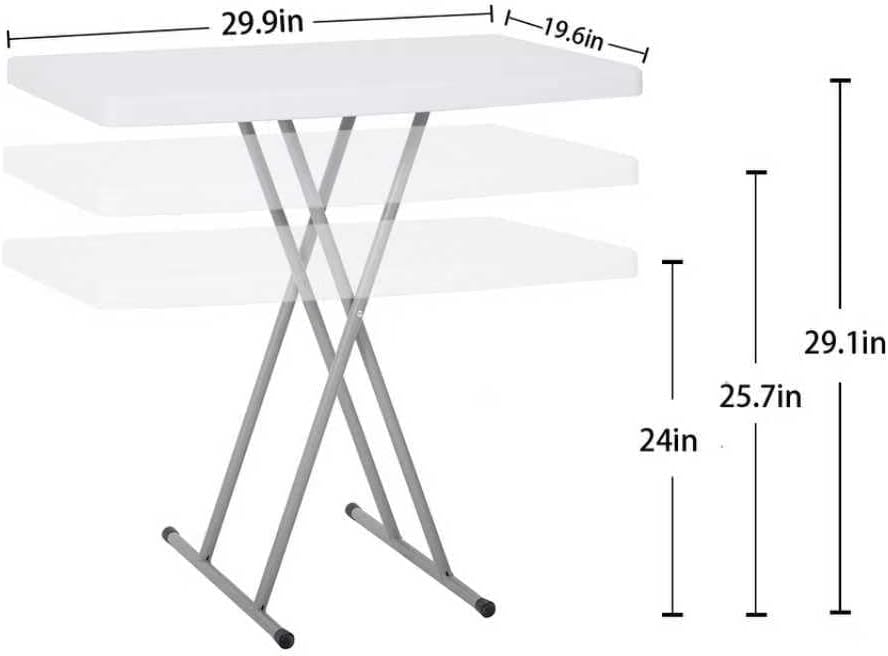 30 Inch - Small Desk Adjustable Height TV Tray for Laptop,Couch, Camping - Heavy Duty Utility Foldable Table for Small Spaces, Portable White Granite Folding Table