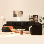 GOSUHI 139" U-Shaped Cloud Couch, Modular Sectional, Deep Seats, Black | Pocket Spring Cushions, Oversized 7-Seater, Left Facing Chaise, Corduroy Upholstery Couches for Living Room