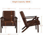 Yaheetech Mid-Century Modern Accent Chair, Lounge Chair, Dark Brown | Faux Leather Chair with Flat Arms, Engineered Wood Frame Armchair, for Living Room/Office/Reading/Reception Area