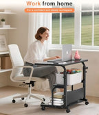 QZMDSM Portable Rolling Desk on Wheels Adjustable Height Desks for Small Spaces, 32" Computer Desk Drafting Tables with Storage Shelves for Home Office Black