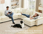 145" Oversized Modular Sectional Sofa U-Shaped Corner Cloud Couch with Ottoman, Convertible Deep Seat Chenille Couch for Living Room, Spacious Space (Cream White, 7 Seater)