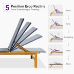 PURPLE LEAF 1 Piece French Patio Chaise Lounge Rattan Teak Frame, Navy | All-weather PE Wicker, Wood-Grain Aluminum Frame, 5 Adjustable Positions, Non-Slip Pads, 440 lbs Capacity, For Pool, Garden