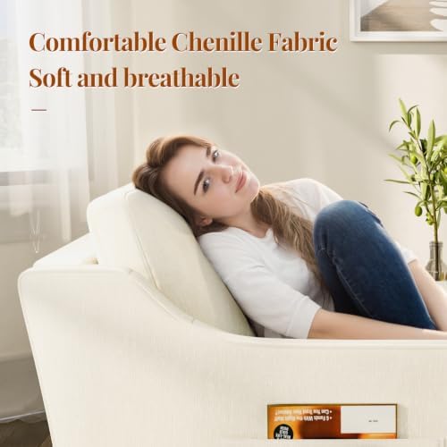 360°Swivel Accent Chair with Lumbar Support, Swivel Armchair with Deep Seat | Soft Chenille Upholstered, Metal Swivel Base, Set of 2 Beige Chairs for Reading & Relaxing, Living Room