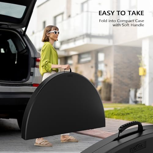 VINGLI Black 48" Round Bi-Folding Commercial Table, 4 Feet Portable Plastic Dining Card Table for Kitchen or Outdoor Party Wedding Event, 1-Pack