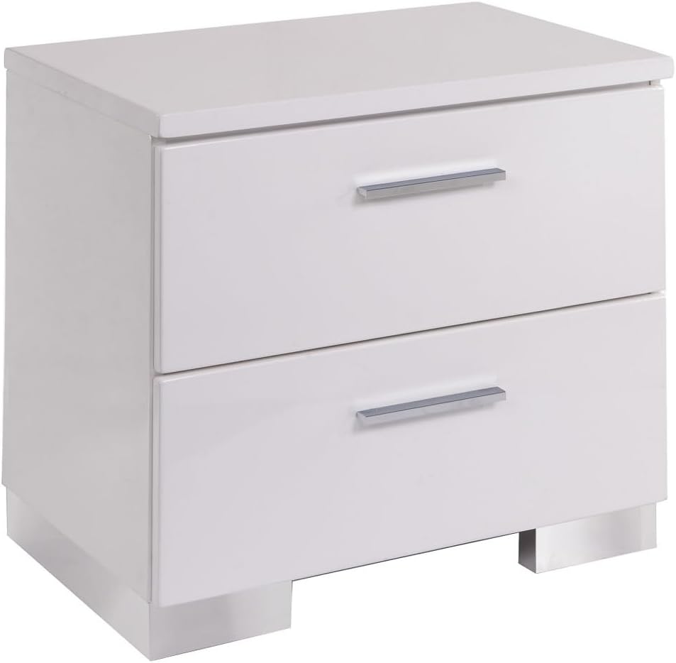 2 Drawers Nightstand with Chrome Legs, White,for Small Spaces